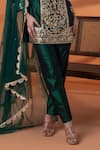 Buy_RAJ ARORA_Green Net Sequins, Zari Mandarin Collar Bottle Silk Kurta Set 