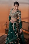 RAJ ARORA_Green Organza Pearls, Sequins V-neck Bottle Embellished Lehenga Set _Online_at_Aza_Fashions