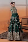 Shop_RAJ ARORA_Green Organza Pearls, Sequins V-neck Bottle Embellished Lehenga Set _at_Aza_Fashions
