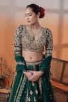 Buy_RAJ ARORA_Green Organza Pearls, Sequins V-neck Bottle Embellished Lehenga Set _Online_at_Aza_Fashions