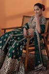 RAJ ARORA_Green Organza Pearls, Sequins V-neck Bottle Embellished Lehenga Set _at_Aza_Fashions