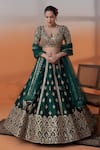 Buy_RAJ ARORA_Green Organza Pearls, Sequins V-neck Bottle Embellished Lehenga Set _at_Aza_Fashions