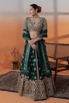 Buy_RAJ ARORA_Green Organza Pearls, Sequins V-neck Bottle Embellished Lehenga Set 