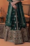 Shop_RAJ ARORA_Green Organza Pearls, Sequins V-neck Bottle Embellished Lehenga Set 