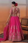 Shop_RAJ ARORA_Pink Crepe, Net Sequins, Pearls, Crystals V-neck Hot Zari And Embellished Set _at_Aza_Fashions