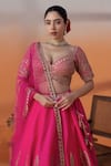 RAJ ARORA_Pink Crepe, Net Sequins, Pearls, Crystals V-neck Hot Zari And Embellished Set _Online_at_Aza_Fashions