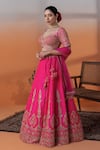 Shop_RAJ ARORA_Pink Crepe, Net Sequins, Pearls, Crystals V-neck Hot Zari And Embellished Set _Online_at_Aza_Fashions
