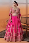 Buy_RAJ ARORA_Pink Crepe, Net Sequins, Pearls, Crystals V-neck Hot Zari And Embellished Set _at_Aza_Fashions