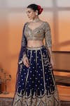 RAJ ARORA_Blue Taffeta, Net Sequins, Navy Applique And Cut Dana Embellished Lehenga Set _Online_at_Aza_Fashions