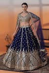 Buy_RAJ ARORA_Blue Taffeta, Net Sequins, Navy Applique And Cut Dana Embellished Lehenga Set _at_Aza_Fashions