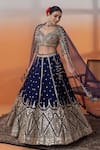 Buy_RAJ ARORA_Blue Taffeta, Net Sequins, Navy Applique And Cut Dana Embellished Lehenga Set _Online_at_Aza_Fashions
