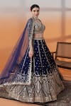 Shop_RAJ ARORA_Blue Taffeta, Net Sequins, Navy Applique And Cut Dana Embellished Lehenga Set _Online_at_Aza_Fashions