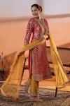 Buy_RAJ ARORA_Red Velvet Embroidery, Sequins Round Neck Magenta And Mustard Applique Kurta Set _Online_at_Aza_Fashions