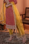 RAJ ARORA_Red Velvet Embroidery, Sequins Round Neck Magenta And Mustard Applique Kurta Set _at_Aza_Fashions