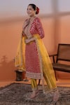 Buy_RAJ ARORA_Red Velvet Embroidery, Sequins Round Neck Magenta And Mustard Applique Kurta Set 