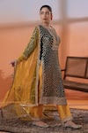 RAJ ARORA_Green Georgette Sequins Round Neck Bottle Jora Set _Online_at_Aza_Fashions