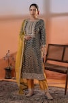 Buy_RAJ ARORA_Green Georgette Sequins Round Neck Bottle Jora Set _at_Aza_Fashions