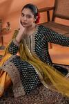 Buy_RAJ ARORA_Green Georgette Sequins Round Neck Bottle Jora Set 