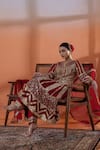 RAJ ARORA_Red Net Embroidery, Zari Round Neck Dori And Gota Embellished Kurta Set _Online_at_Aza_Fashions