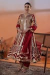 RAJ ARORA_Red Net Embroidery, Zari Round Neck Dori And Gota Embellished Kurta Set _at_Aza_Fashions
