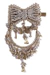 Shop_Vaidaan_Silver Pearls, Beads Antique Gold And Designer Hair Clip _at_Aza_Fashions