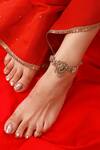 Buy_Vaidaan_Gold Plated Pearls, Beads Antique And Silver Designer Anklet _at_Aza_Fashions