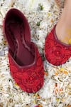Shop_Vaidaan_Maroon Dilkash Beaded Jutti _at_Aza_Fashions