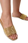 Shop_Vaidaan_Gold Pearl Embellished Flats _at_Aza_Fashions