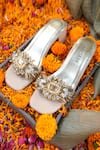 Vaidaan_Brown Pearls, Beads Shirodha Faux Leather Heels _Online_at_Aza_Fashions