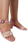 Shop_Vaidaan_Pink Pearls, Beads Coral Heels With Embellishments _at_Aza_Fashions