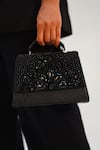 Buy_Vaidaan_Black Beads, Pearls Faux Leather Embellished Clutch _at_Aza_Fashions