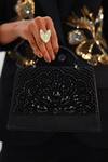 Vaidaan_Black Beads, Pearls Faux Leather Embellished Clutch _Online_at_Aza_Fashions