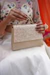 Shop_Vaidaan_Beige Pearls, Beads Embellished Designer Clutch _at_Aza_Fashions
