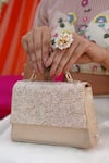 Vaidaan_Beige Pearls, Beads Embellished Designer Clutch _Online_at_Aza_Fashions