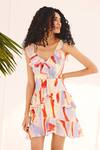 Buy_ZiP by Payal & Zinal_Multi Color Georgette Ruffles V-neck Pastel Whirl Dress _at_Aza_Fashions