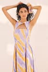ZiP by Payal & Zinal_Multi Color Cotton, Linen Open Neck Tie-dye Midi Dress _Online_at_Aza_Fashions