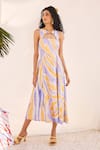 Buy_ZiP by Payal & Zinal_Multi Color Cotton, Linen Open Neck Tie-dye Midi Dress _at_Aza_Fashions