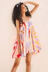 Buy_ZiP by Payal & Zinal_Multi Color Cotton, Linen Doodle Dream Sea Foam Green Dress _Online_at_Aza_Fashions