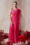 Buy_Tarini Vij_Pink Georgette, Silk Beads, Mirrors, Embroidery Pre-draped Sharara Saree Set _at_Aza_Fashions