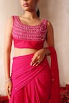 Shop_Tarini Vij_Pink Georgette, Silk Beads, Mirrors, Embroidery Pre-draped Sharara Saree Set _Online_at_Aza_Fashions
