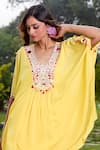 Buy_Aariyana Couture_Yellow Cotton, Silk Tassels, Embroidery V-neck Hand Kaftan And Gharara Set _Online
