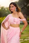 Buy_Aariyana Couture_Pink Chiffon, Net, Viscose Embroidery One Shoulder Draped Skirt Set 