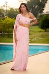 Buy_Aariyana Couture_Pink Chiffon, Net, Viscose Embroidery One Shoulder Draped Skirt Set _Online_at_Aza_Fashions
