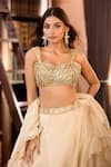 Shop_Aariyana Couture_Gold Tissue Embroidery, Ruffles Sweetheart Neck Hand Lehenga Set _Online_at_Aza_Fashions