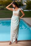 Shop_Aariyana Couture_Blue Modal, Net Embroidery Off-shoulder Draped Corset Maxi Dress _Online_at_Aza_Fashions