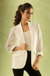 Buy Samyukta Singhania White Brocade Solid Blazer Jacket With Lapel Collar at Aza Fashions Buy_Samyukta Singhania_White Brocade Solid Blazer Jacket With Lapel Collar_at_Aza_Fashions