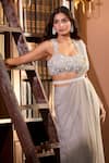 Buy_Aariyana Couture_Gray Tulle, Modal, Satin Embroidery, Pearls Grey Hand Pre-draped Saree Set _Online