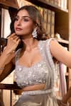 Shop_Aariyana Couture_Gray Tulle, Modal, Satin Embroidery, Pearls Grey Hand Pre-draped Saree Set _Online