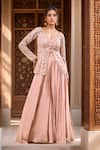 Buy_Samyukta Singhania_Pink Net Hand Embroidery Sequin Blouse Sweetheart Jacket Sharara Set _at_Aza_Fashions