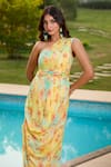 Buy_Aariyana Couture_Yellow Chiffon One Shoulder Draped Dress 